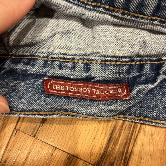 Lucky Brand Jean Jacket Tomboy Trucker Button Front Distressed Women Size Large - Picture 11 of 13